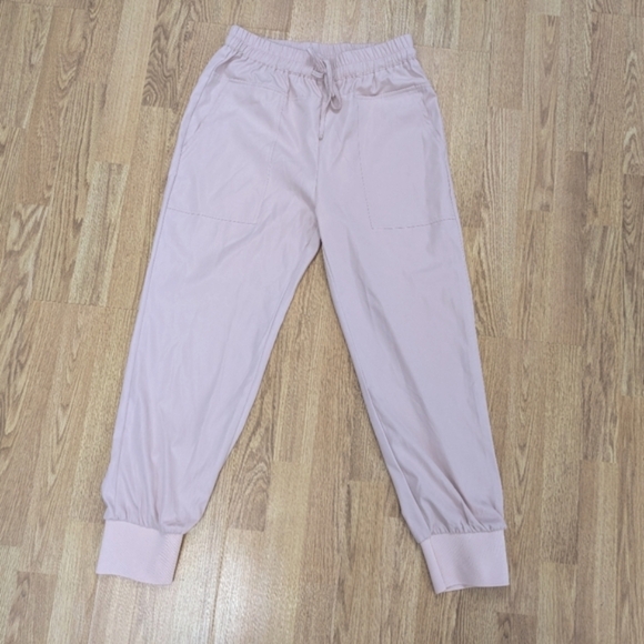 Women's Pastel Pink Jogger Style Scrub Pants - FREE WHITE HEARTBEAT ECG Shirt - Picture 2 of 4